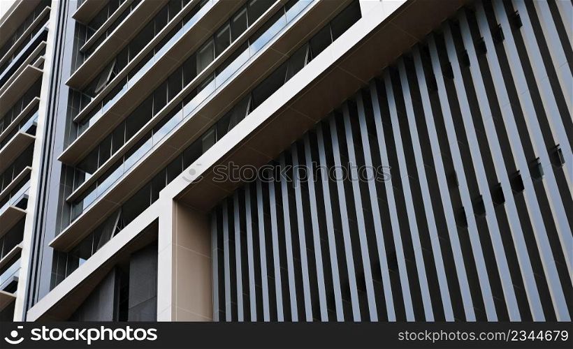 the exterior pattern decorate on building . new design geometry square shape out of office building