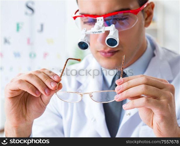 The eye doctor in eyecare concept in hospital. Eye doctor in eyecare concept in hospital