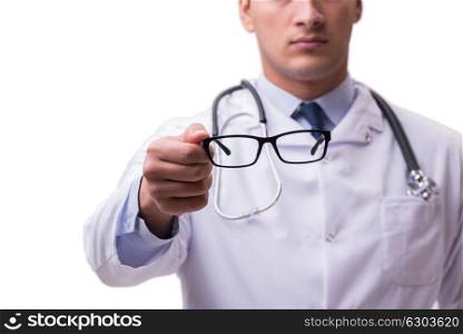 The eye doctor in medical concept isolated on white. Eye doctor in medical concept isolated on white
