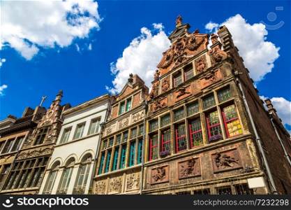 The facade of typical old house in Gent in a beautiful summer day, Belgium