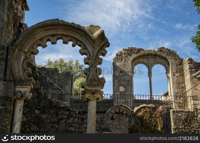 the fake Ruins of Ruinas Fingidas at the Jardim Publico in the old Town of the city Evora in Alentejo in Portugal. Portugal, Evora, October, 2021