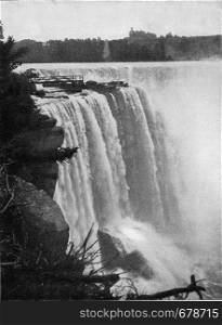 The fall of Niagara in North America, vintage engraved illustration. From the Universe and Humanity, 1910.