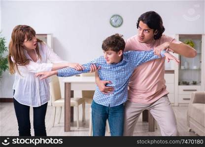 The family conflict with husband and wife and child. Family conflict with husband and wife and child