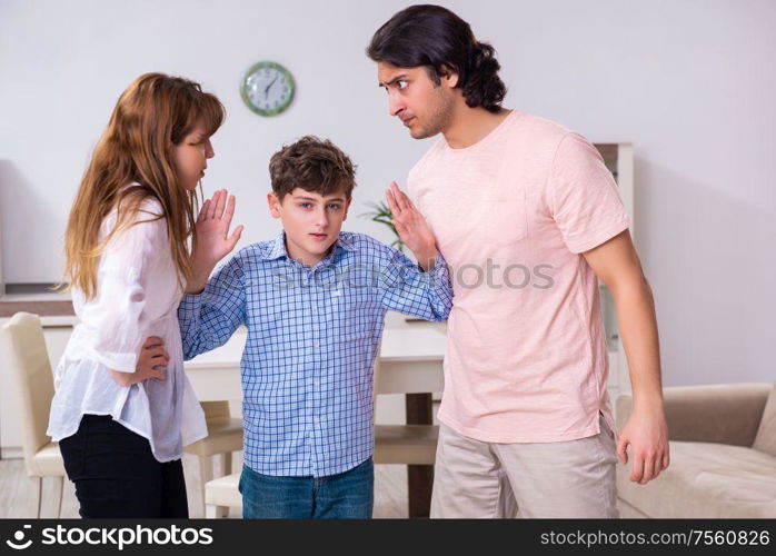 The family conflict with husband and wife and child. Family conflict with husband and wife and child