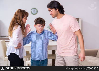 The family conflict with husband and wife and child. Family conflict with husband and wife and child