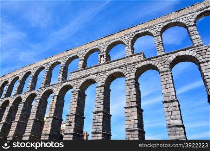 The famous ancient aqueduct in Segovia, Castilla y Leon, Spain