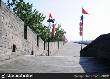 The famous ancient city wall of Xian, China