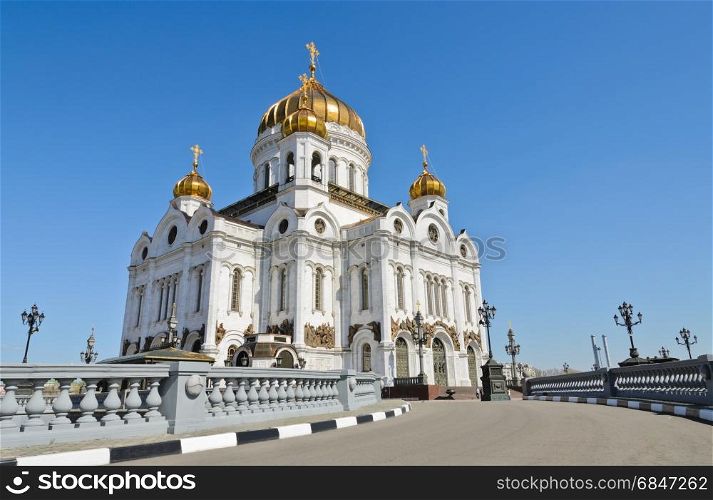 The famous and beautiful view of the Cathedral of Christ the Saviour, in Moscow, Russia