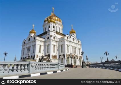 The famous and beautiful view of the Cathedral of Christ the Saviour, in Moscow, Russia