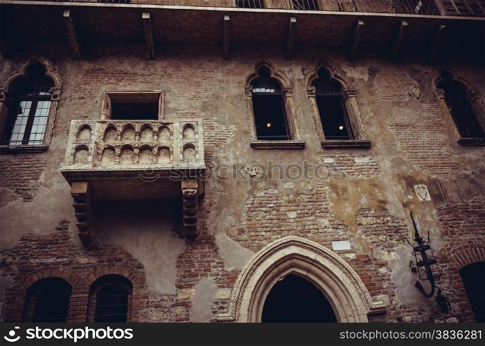 The famous balcony of Romeo and Juliet in Verona, Italy. Juliet&rsquo;s balcony