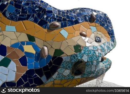 the famous chamaeleon in parc guell styled by antonio gaudi