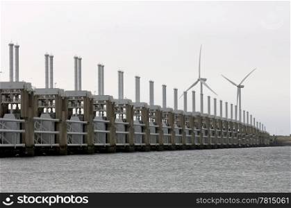 The famous civil engineering technological marvel of the Oosterschelde Storm barrier