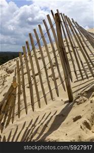 The Famous dune of Pyla fences, the highest sand dune in Europe, in Pyla Sur Mer, France.