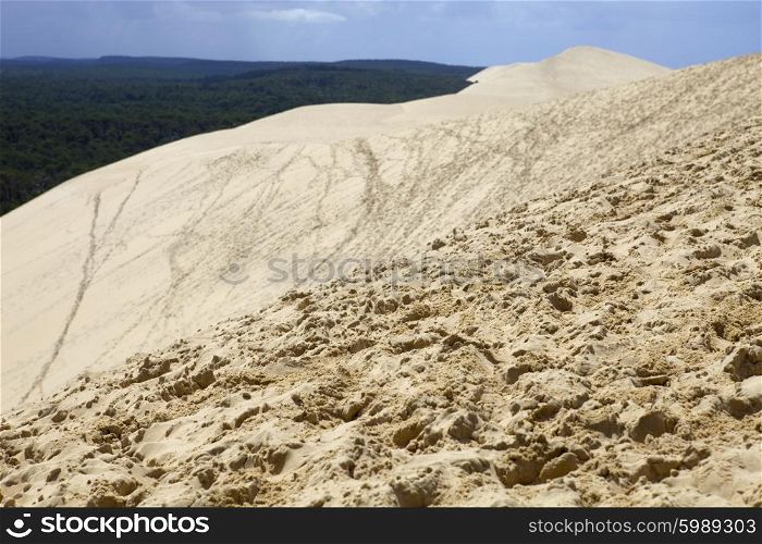 The Famous dune of Pyla fences, the highest sand dune in Europe, in Pyla Sur Mer, France.