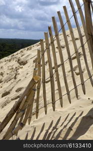 The Famous dune of Pyla fences, the highest sand dune in Europe, in Pyla Sur Mer, France.