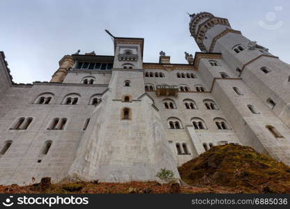 The famous German castle Neuschwanstein under dramatic sky. Germany. Bavaria.