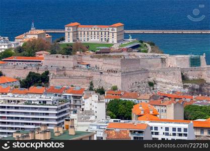 The famous imperial palace Faro on the hill of the old port. Marseilles. France.. Marseilles. Old Imperial Palace Faro on the harbor.