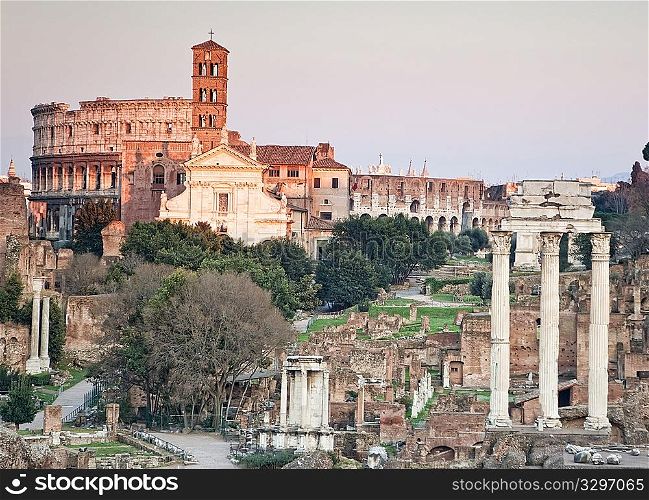 The famous italian landmark: Roman Forum, Rome. HDR version.