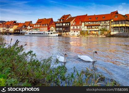 The famous Little Venice district in the old town. Bamberg. Bavaria Germany.. Bamberg. Little Venice district.