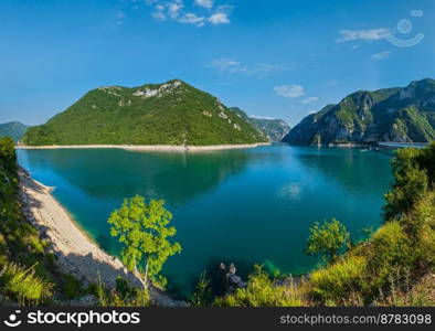 The famous Piva river canyon with its fantastic reservoir Piva Lake  Pivsko Jezero  summer view in Montenegro. Nature travel background.