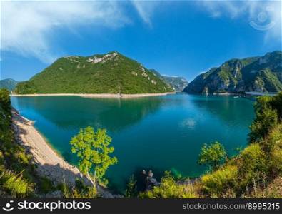 The famous Piva river canyon with its fantastic reservoir Piva Lake  Pivsko Jezero  summer view in Montenegro. Nature travel background.