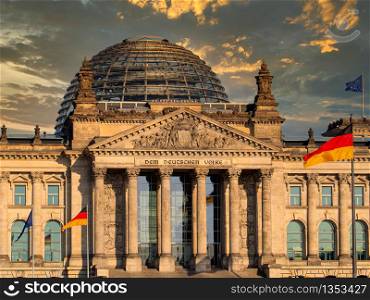 The famous Reichstag building, seat of the German Parliament (Deutscher Bundestag) in Berlin, Germany