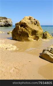 The famous rocks at the coast of Lagos in the Algarve, Portugal