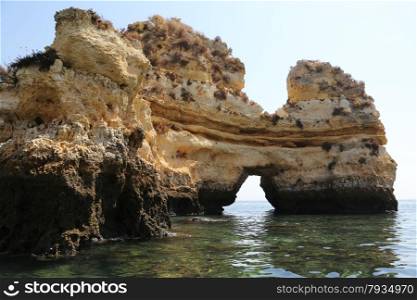 The famous rocks at the coast of Lagos in the Algarve, Portugal