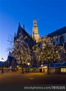 The famous st Bavo Church in Haarlem during christmas time