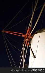 The famous wind mills in Mykonos during night time