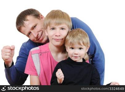The father with two sons isolated on white background