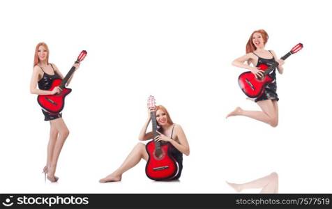 The female guitar performer isolated on white. Female guitar performer isolated on white