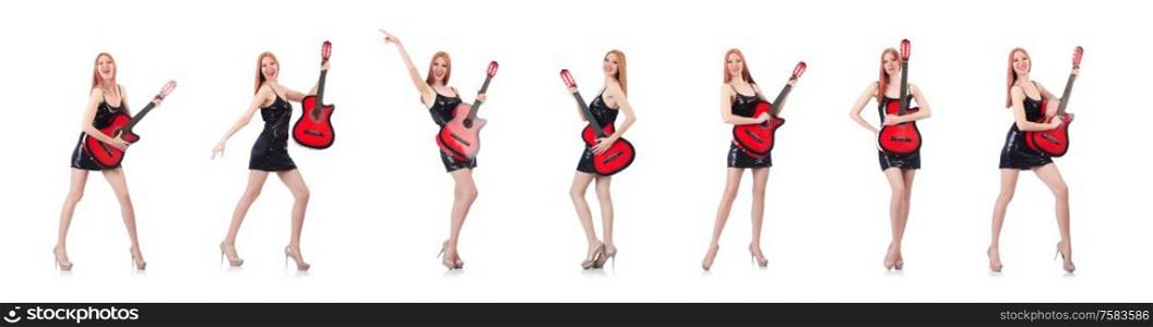 The female guitar performer isolated on white. Female guitar performer isolated on white