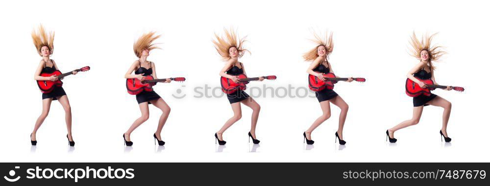 The female guitar player isolated on white. Female guitar player isolated on white