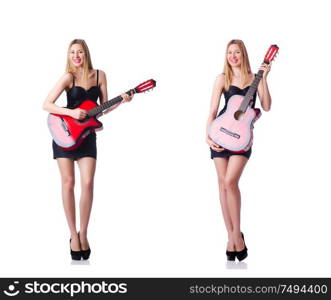 The female guitar player isolated on white. Female guitar player isolated on white