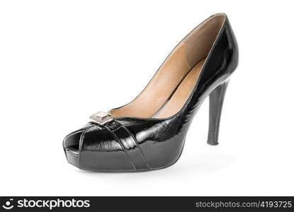 The female leather shoe on a white background