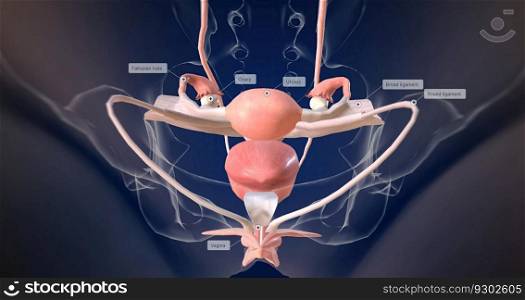 The Female reproductive organ anatomy 3D rendering. The Female reproductive organ anatomy