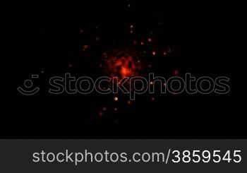 The fiery full-sphere (Comet) slowly flies against a dark background