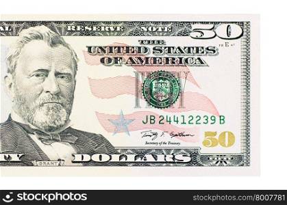 The fifty dollars isolated on white background