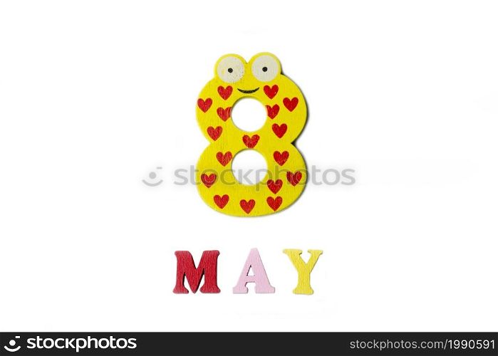 The figure eight and the word may on a white background. Calendar.. The figure eight and the word may on a white background.