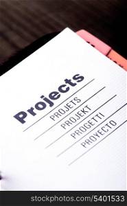 The first page of projects organizer closeup
