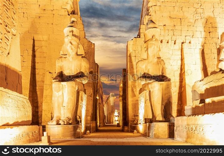 The first pylon of Luxor temple, main entrance, Egypt.. The first pylon of Luxor temple, main entrance, Egypt