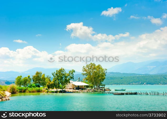 The fishing lodge on the shores of scenic Lake.