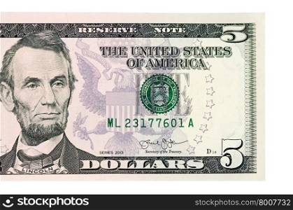 The five dollars isolated on white background