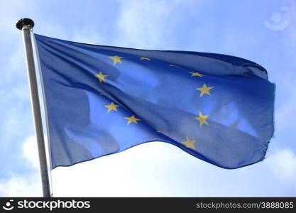 The flag of Europe waving in the wind