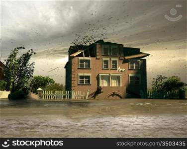 the flooding house (3D render)