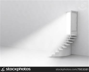 the flow of light from the open door. Staircase up. 3D