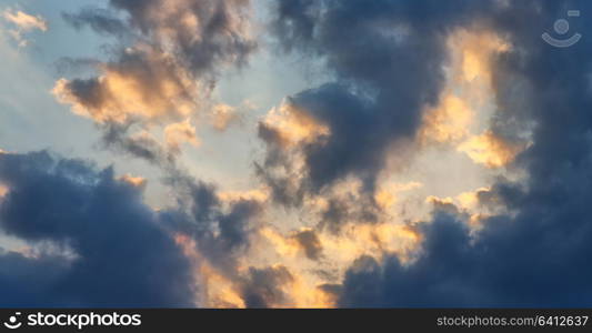 the fluffy sky with clouds and empty space like background concept