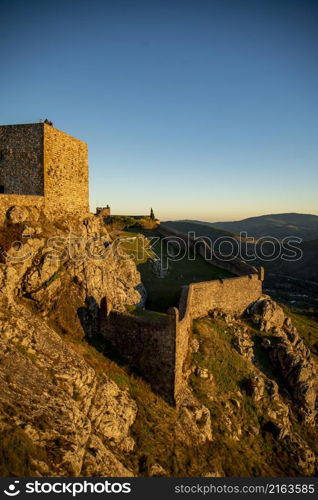 the Fort and Castelo of Marvao in the old Town of the Village of Marvao on the Hill of Castelo de Marvao in Alentejo in Portugal. Portugal, Marvao, October, 2021