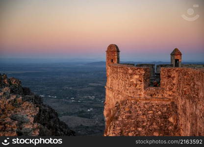 the Fort and Castelo of Marvao in the old Town of the Village of Marvao on the Hill of Castelo de Marvao in Alentejo in Portugal. Portugal, Marvao, October, 2021